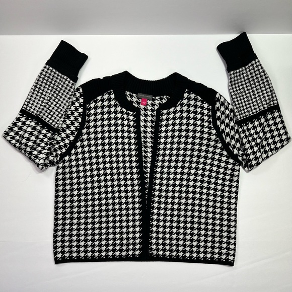 Vince Camuto Cotton Houndstooth Sweater Jacket - black/white, L - Picture 2 of 11